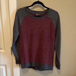 Red and Gray Crew Neck Sweater with Sporty Design